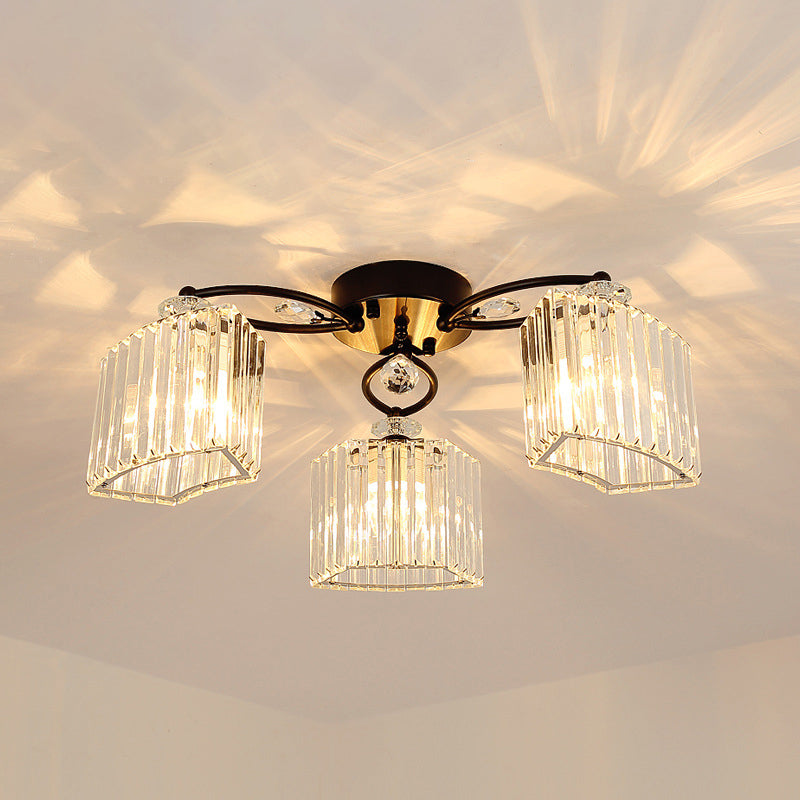 Modern Branch Flush Mount Light Clear Prismatic Crystal Semi Mount Lighting in Black