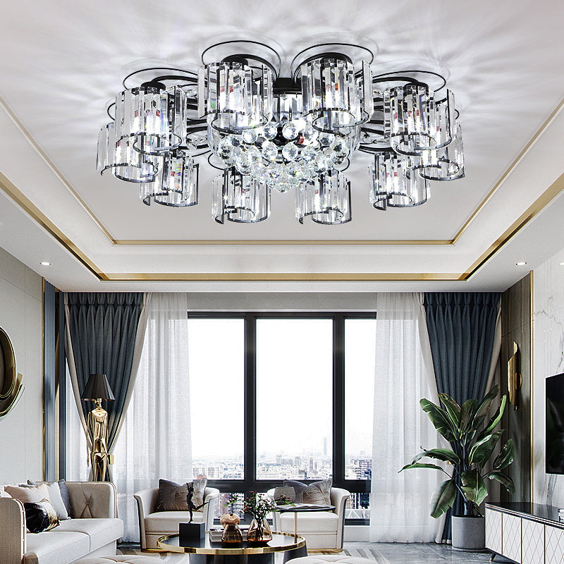 Flower Bedroom Flush Massimale Light Crystal Contemporary Flush Light Fixture in Nero