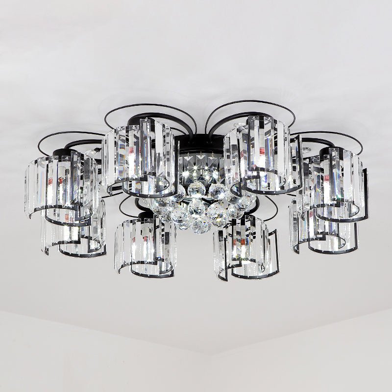 Flower Bedroom Flush Massimale Light Crystal Contemporary Flush Light Fixture in Nero