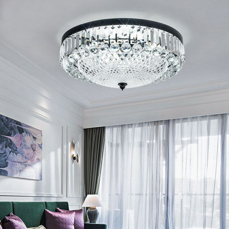 Dome Shaped Ceiling Lighting Modern Cut-Crystal Black Flush Mount Lamp for Bedroom