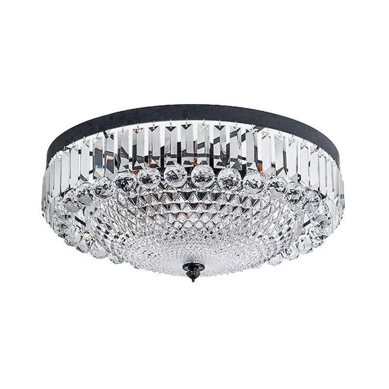 Dome Shaped Ceiling Lighting Modern Cut-Crystal Black Flush Mount Lamp for Bedroom