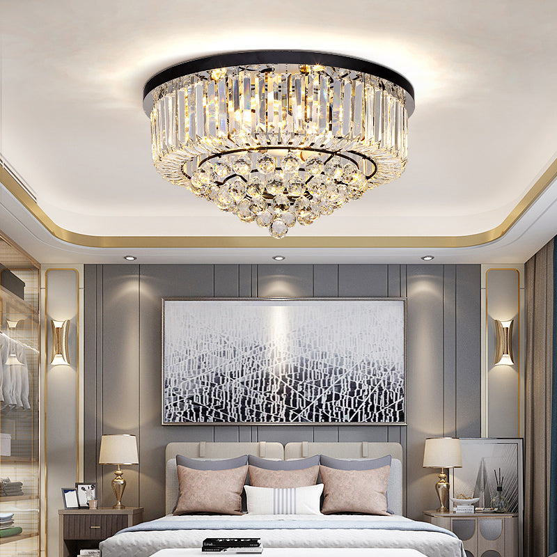 Minimalist Cone Shape Flush Light Clear Cut Crystal Bedroom Ceiling Mount Light in Black