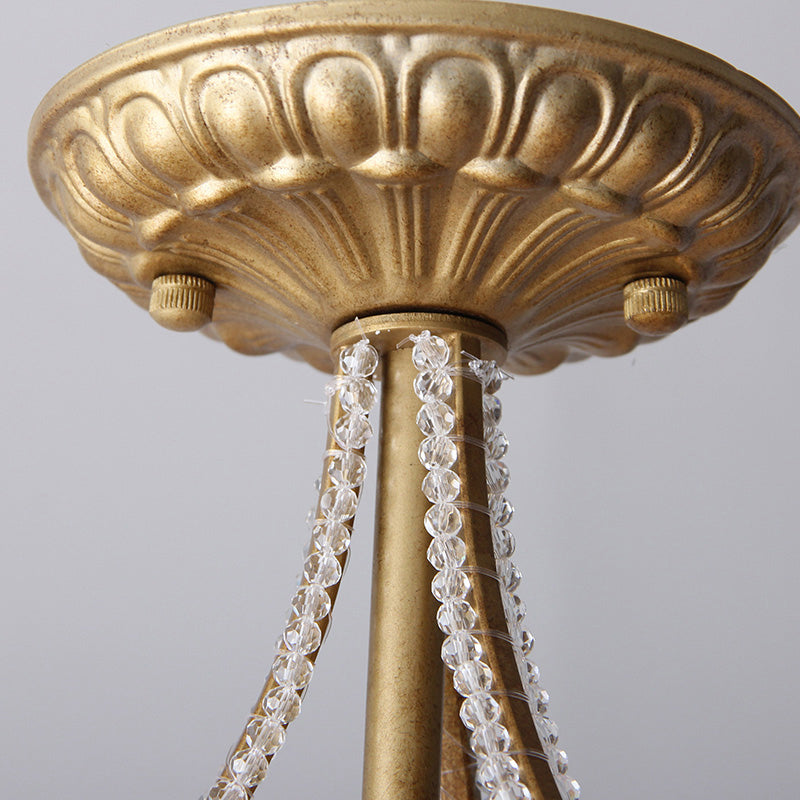 Lampe encastrée à dôme rustique, 5 lumières, octogones en cristal, plafonnier doré