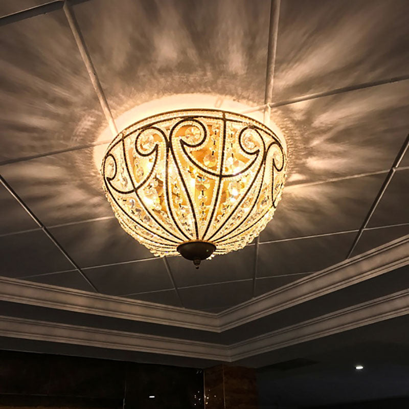 Lampe encastrée à dôme rustique, 5 lumières, octogones en cristal, plafonnier doré