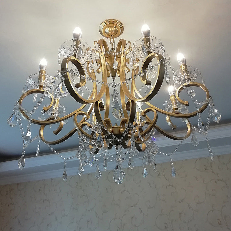 Kristal draperen kroonluchter verlichting rustieke goud scrollende arm eetkamer hanger met kristalval