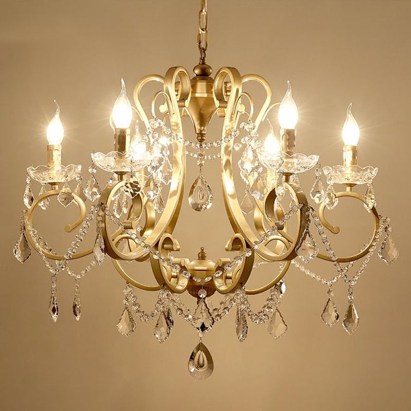 Kristal draperen kroonluchter verlichting rustieke goud scrollende arm eetkamer hanger met kristalval