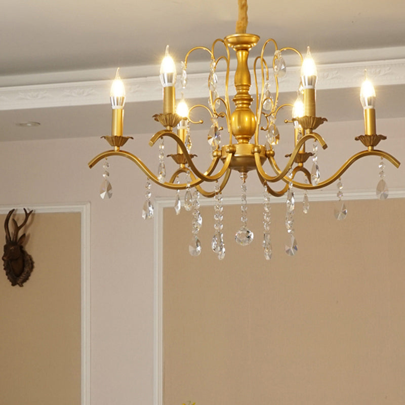 Traditional Candelabra Chandelier Metallic Hanging Pendant Light with Crystal Decoration