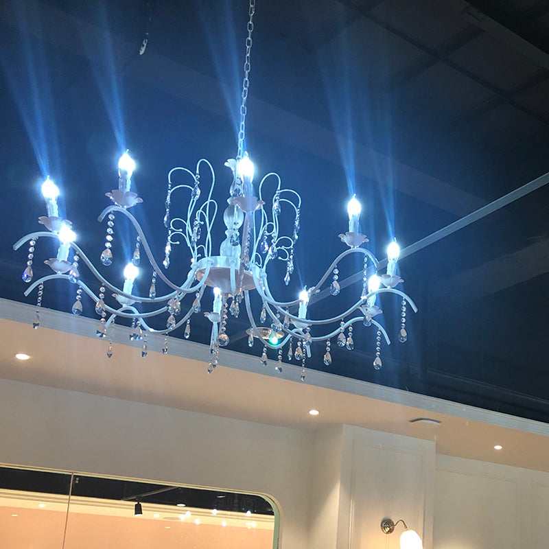 Traditional Candelabra Chandelier Metallic Hanging Pendant Light with Crystal Decoration