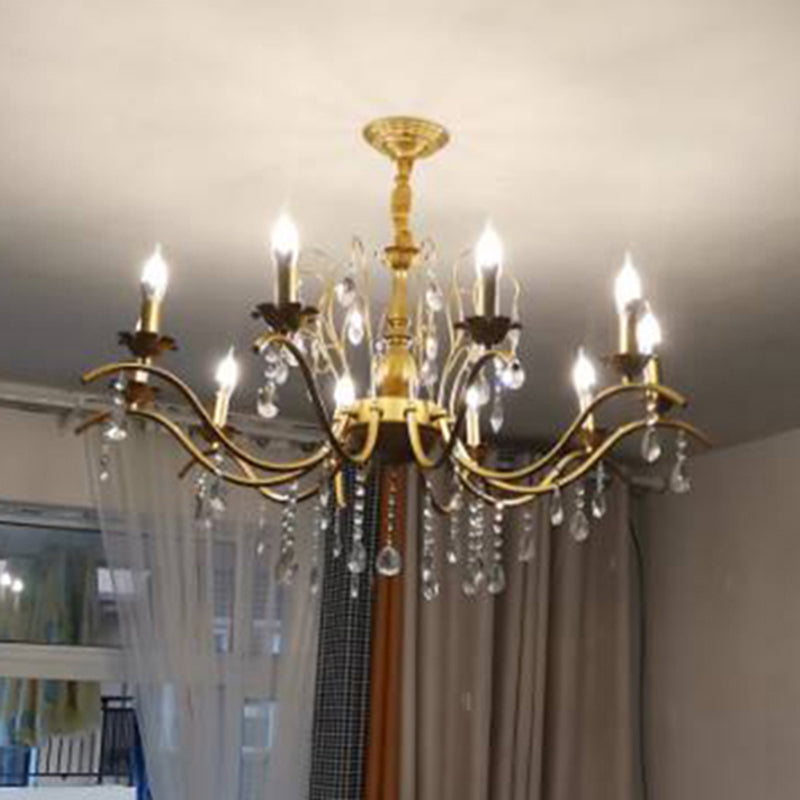 Traditional Candelabra Chandelier Metallic Hanging Pendant Light with Crystal Decoration