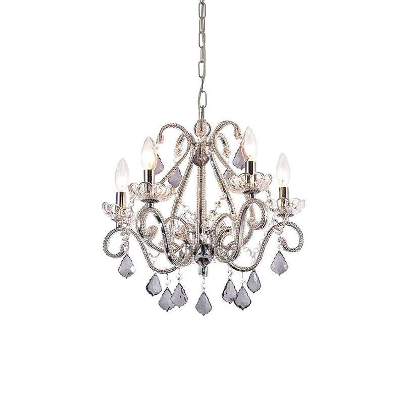 Candle Bedroom Ceiling Pendant French Country Crystal 5 Heads Hanging Chandelier Light
