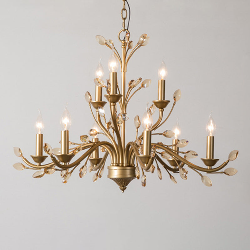 Amber Crystal Branch Pendant lustre Chandelier Rustic Bedroom Suspension Éclairage en or