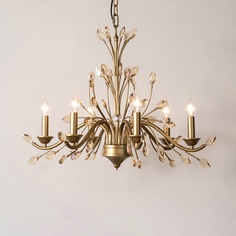 Amber Crystal Branch Pendant lustre Chandelier Rustic Bedroom Suspension Éclairage en or