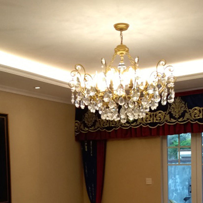 Swirling Chandelier Light Antique Metal Suspended Lighting Fixture with Crystal Droplet