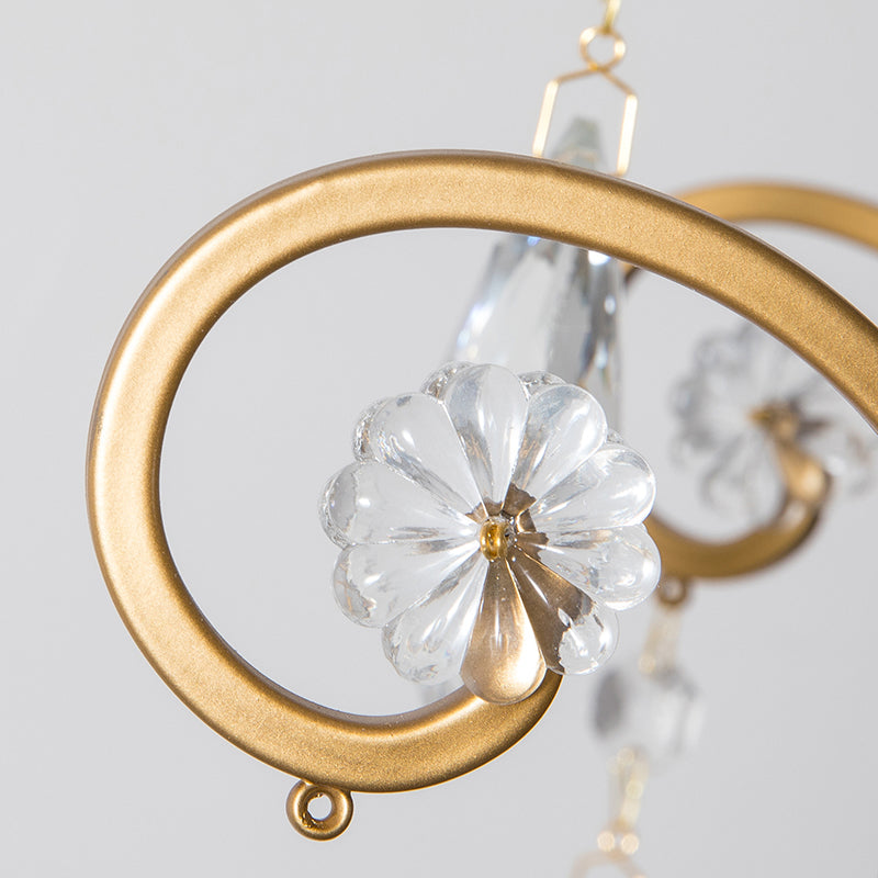 Swirling Chandelier Light Antique Metal Suspended Lighting Fixture with Crystal Droplet