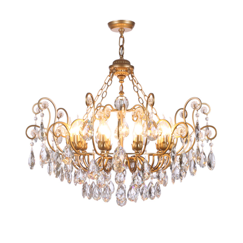 Swirling Chandelier Light Antique Metal Suspended Lighting Fixture with Crystal Droplet