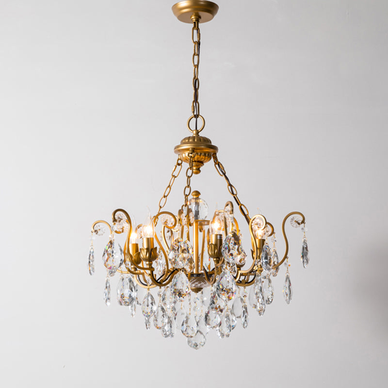 Swirling Chandelier Light Antique Metal Suspended Lighting Fixture with Crystal Droplet