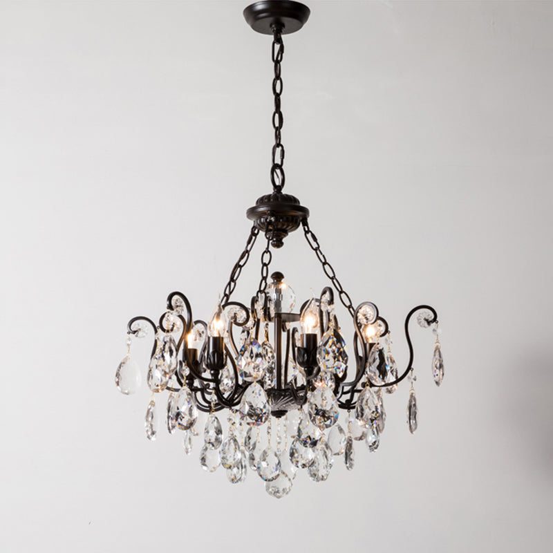 Swirling Chandelier Light Antique Metal Suspended Lighting Fixture with Crystal Droplet