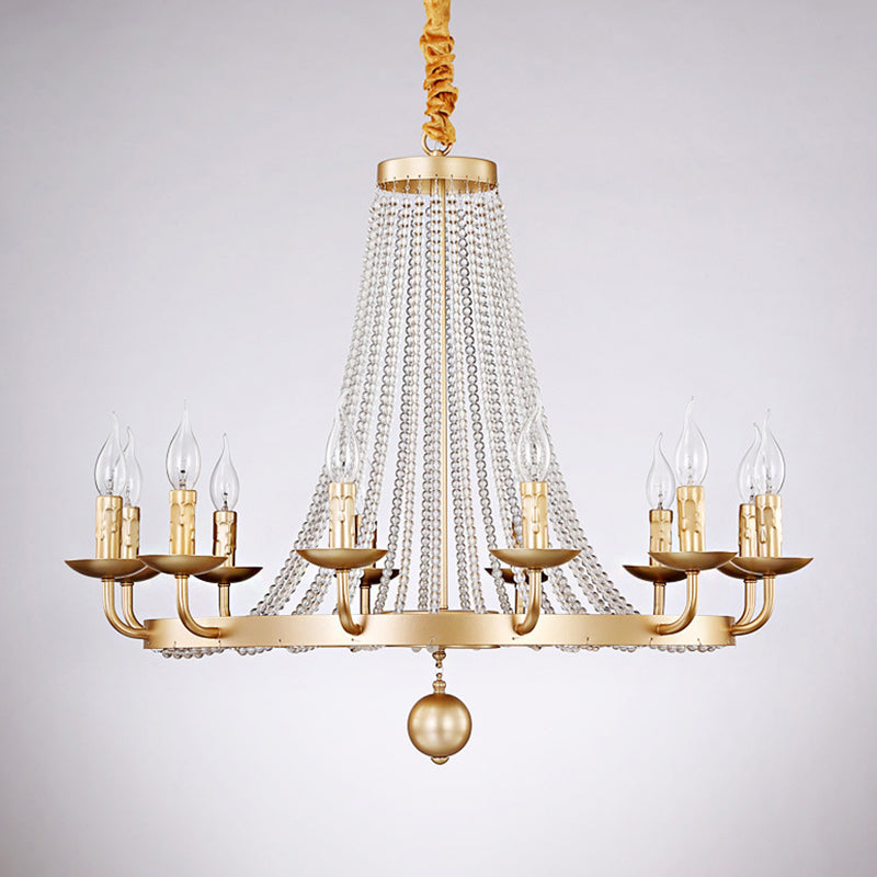 Metal Chandelier Candelabra Retro Ceiling Pendant Light with Flared Crystal Strand