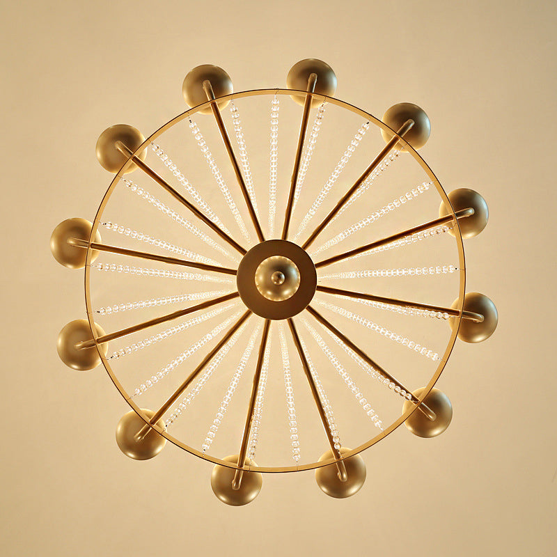 Metal Chandelier Candelabra Retro Ceiling Pendant Light with Flared Crystal Strand