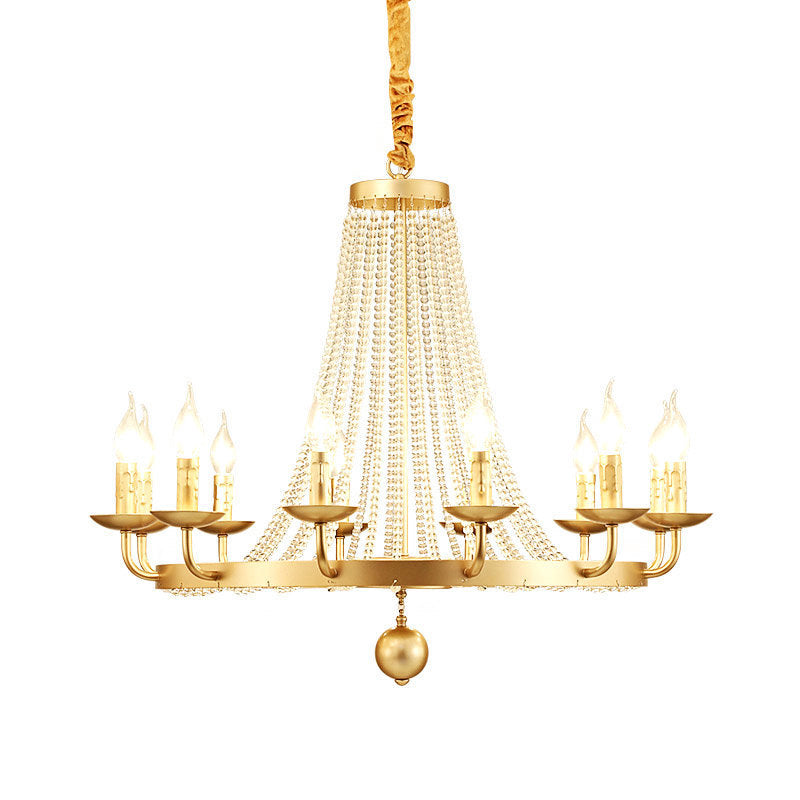 Metal Chandelier Candelabra Retro Ceiling Pendant Light with Flared Crystal Strand
