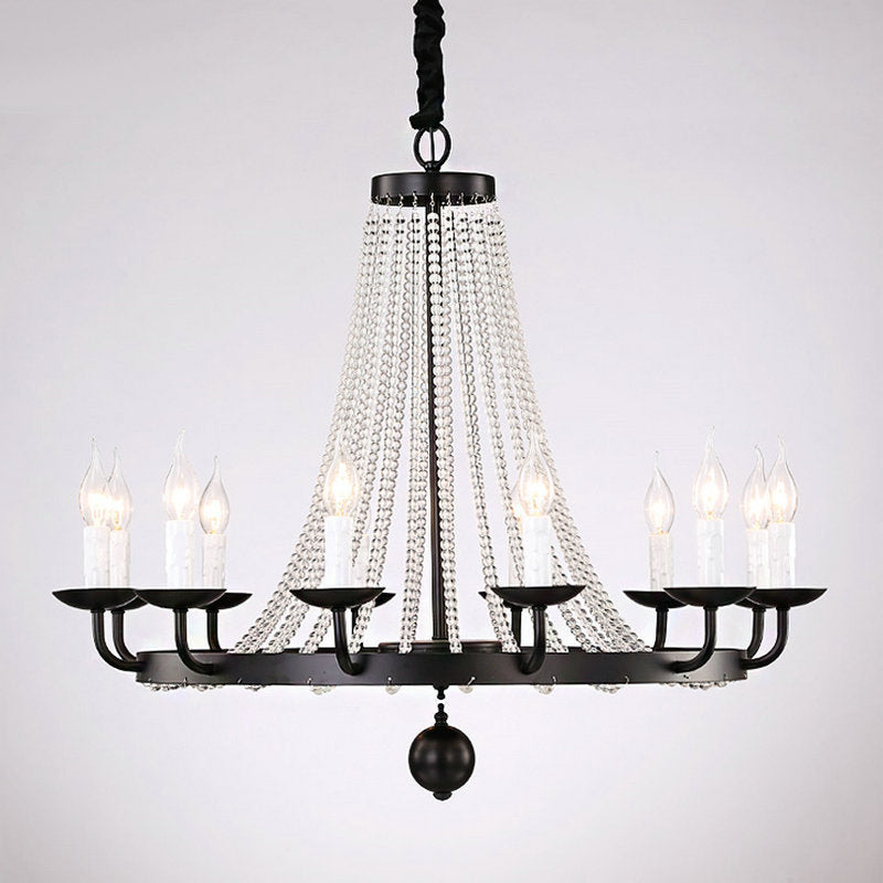 Metal Chandelier Candelabra Retro Ceiling Pendant Light with Flared Crystal Strand