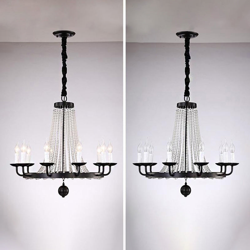 Metal Chandelier Candelabra Retro Ceiling Pendant Light with Flared Crystal Strand