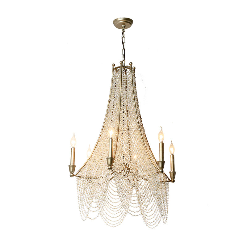 Candle Metal Chandelier Lighting Rural Kitchen Hanging Lamp with Crystal Draping