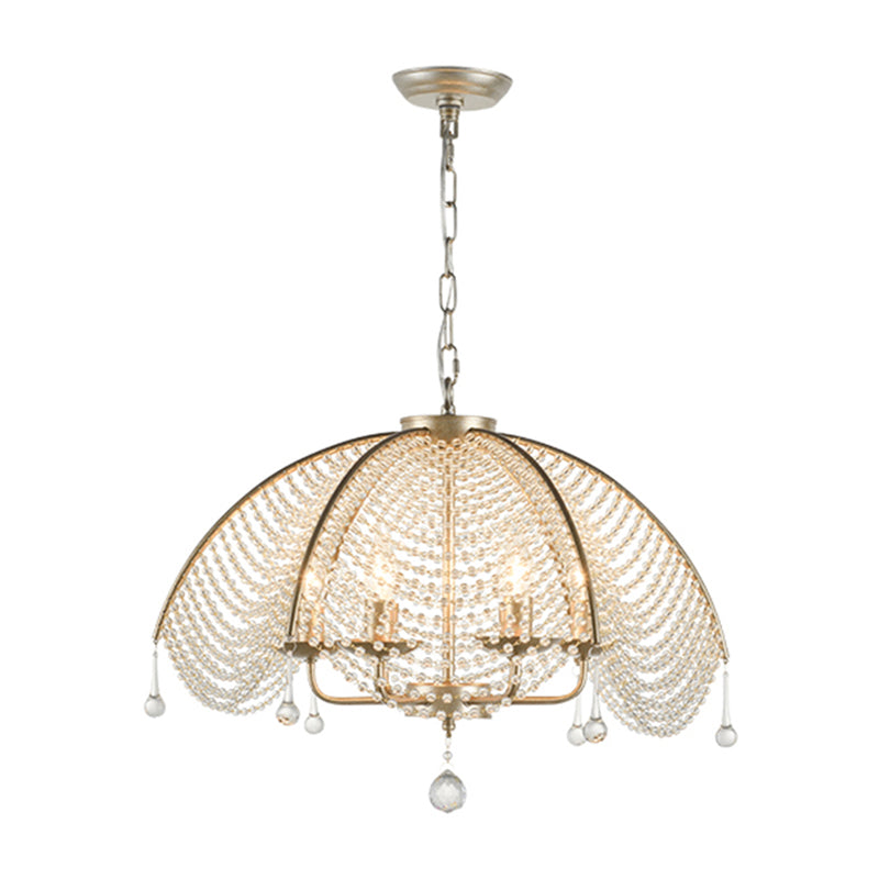Candle Metal Chandelier Lighting Rural Kitchen Hanging Lamp with Crystal Draping