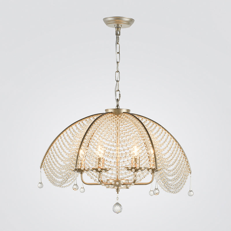 Candle Metal Chandelier Lighting Rural Kitchen Hanging Lamp with Crystal Draping