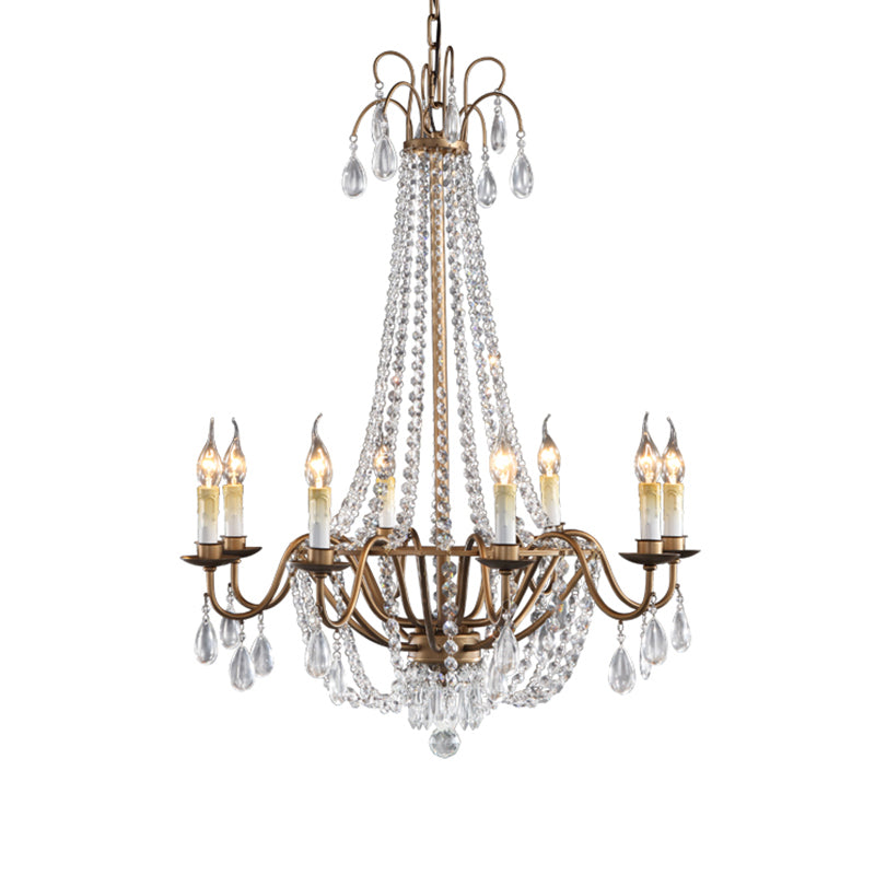 Bronze Finish Candle Chandelier Countryside Metal Living Room Ceiling Light with Crystal Drape