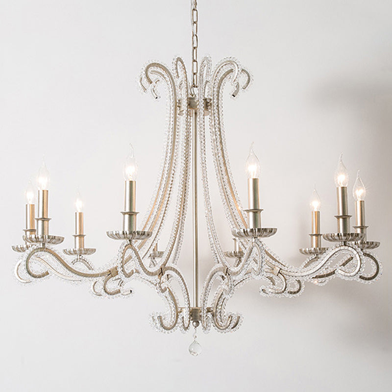 Crystal perle Chrome Finish Chandelier Candelabra French Country Drop Lamp pour salle à manger