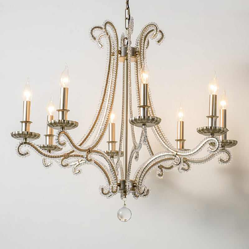 Crystal Bead Chrome Finish Chandelier Candelabra French Country Drop Lamp for Dining Room