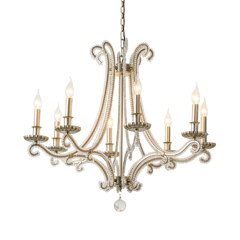 Crystal perle Chrome Finish Chandelier Candelabra French Country Drop Lamp pour salle à manger