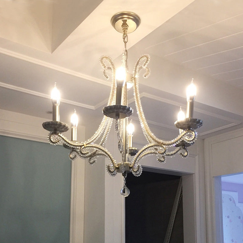 Crystal perle Chrome Finish Chandelier Candelabra French Country Drop Lamp pour salle à manger