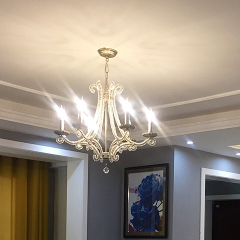 Crystal perle Chrome Finish Chandelier Candelabra French Country Drop Lamp pour salle à manger
