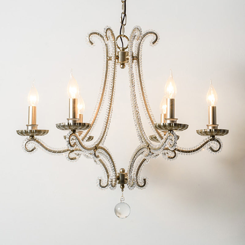 Crystal perle Chrome Finish Chandelier Candelabra French Country Drop Lamp pour salle à manger