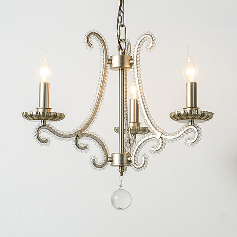 Crystal perle Chrome Finish Chandelier Candelabra French Country Drop Lamp pour salle à manger
