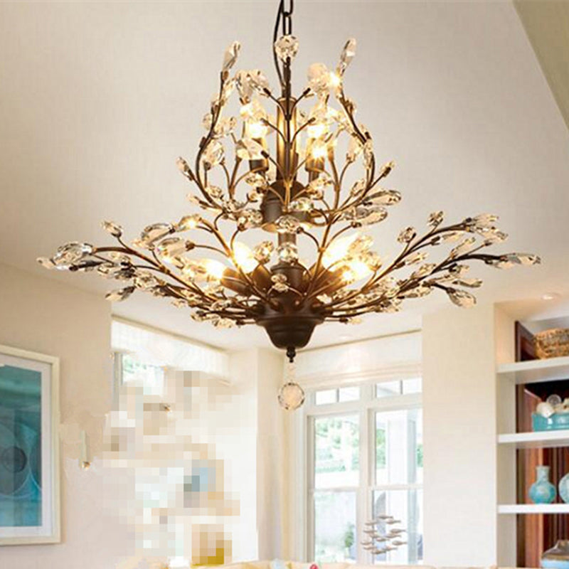 Twig Shaped Ceiling Hang Lamp Farm Style Beveled-Cut Crystal Chandelier for Living Room