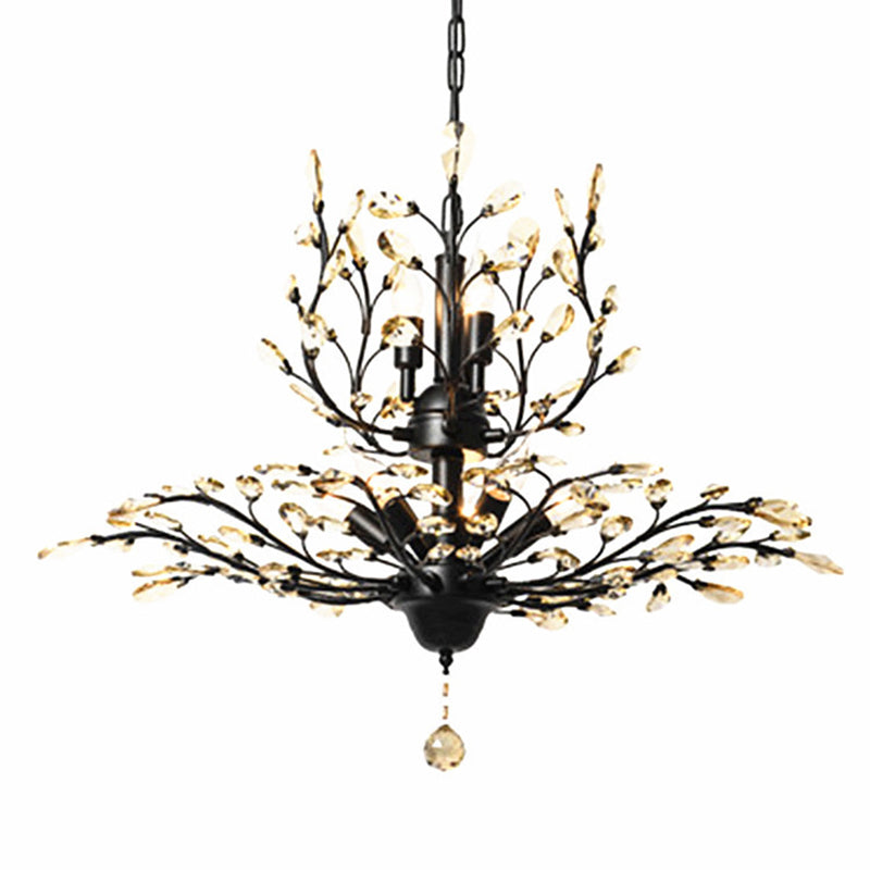 Twig Shaped Ceiling Hang Lamp Farm Style Beveled-Cut Crystal Chandelier for Living Room