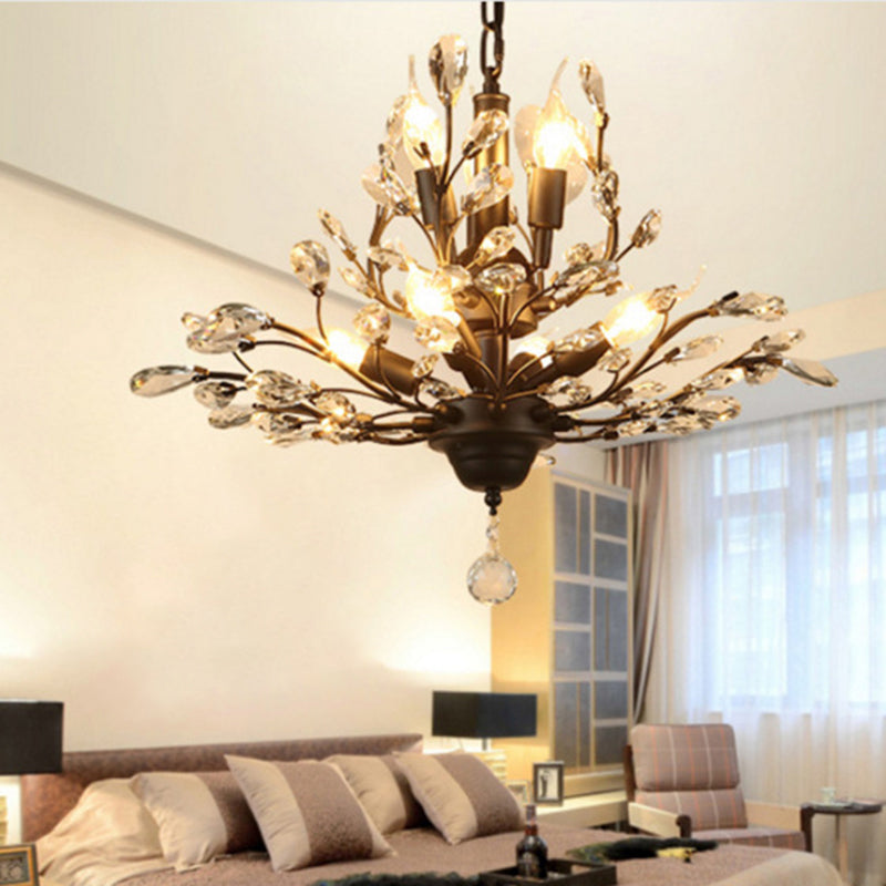 Twig Shaped Ceiling Hang Lamp Farm Style Beveled-Cut Crystal Chandelier for Living Room