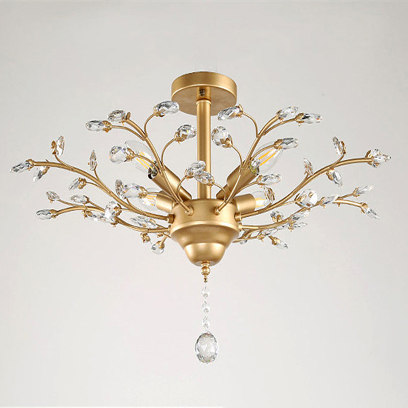 Twig Shaped Ceiling Hang Lamp Farm Style Beveled-Cut Crystal Chandelier for Living Room