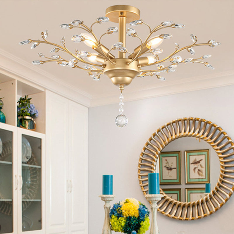 Twig Shaped Ceiling Hang Lamp Farm Style Beveled-Cut Crystal Chandelier for Living Room