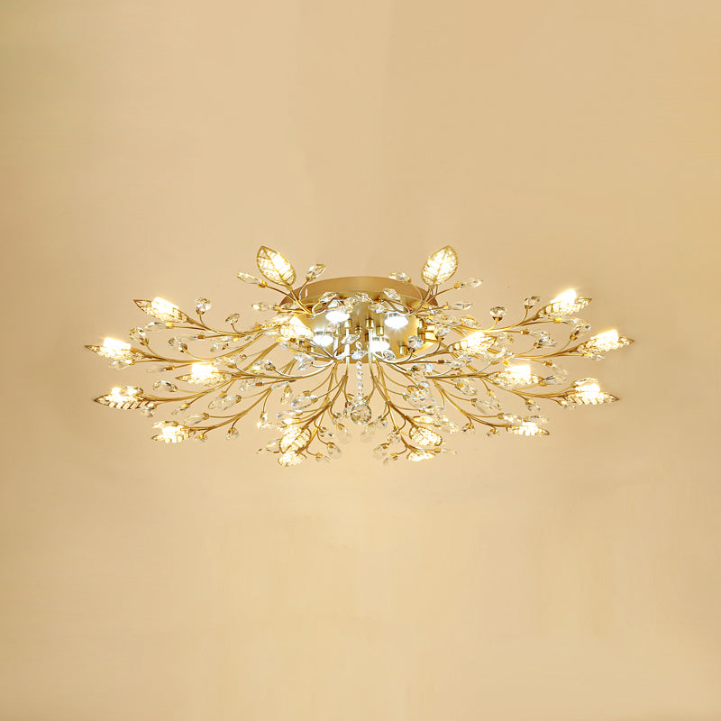 Gold Rami Soffitto Light Fixture Rustico Crystal Hallway LED Flush Montaggio Lampada