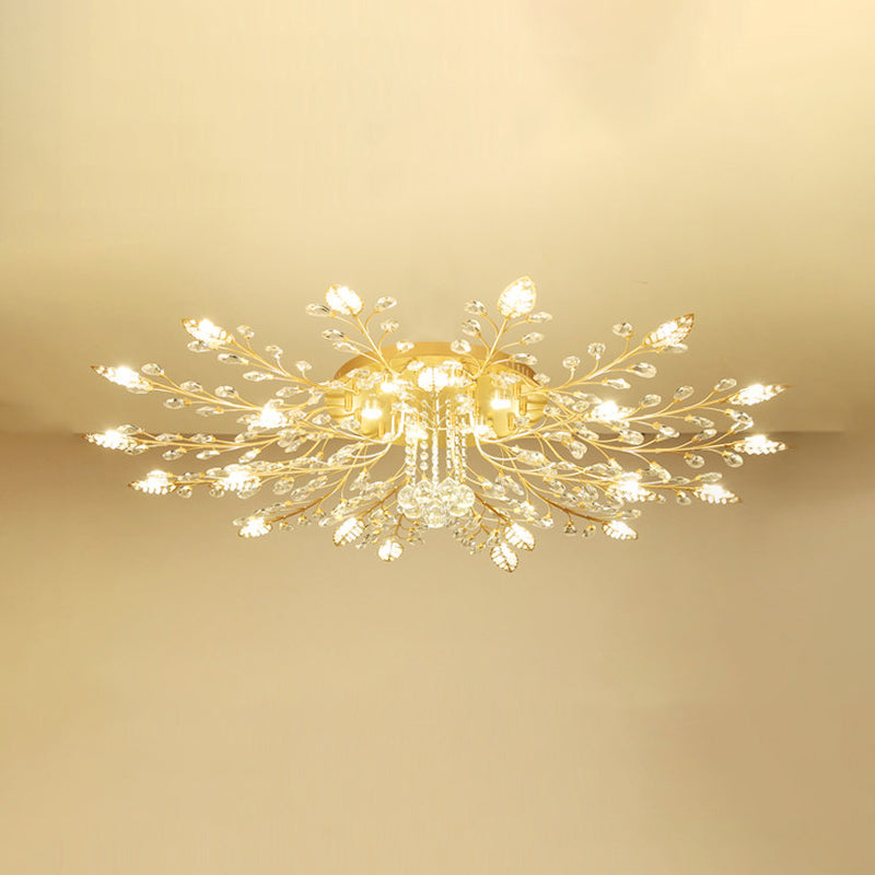 Gold Rami Soffitto Light Fixture Rustico Crystal Hallway LED Flush Montaggio Lampada