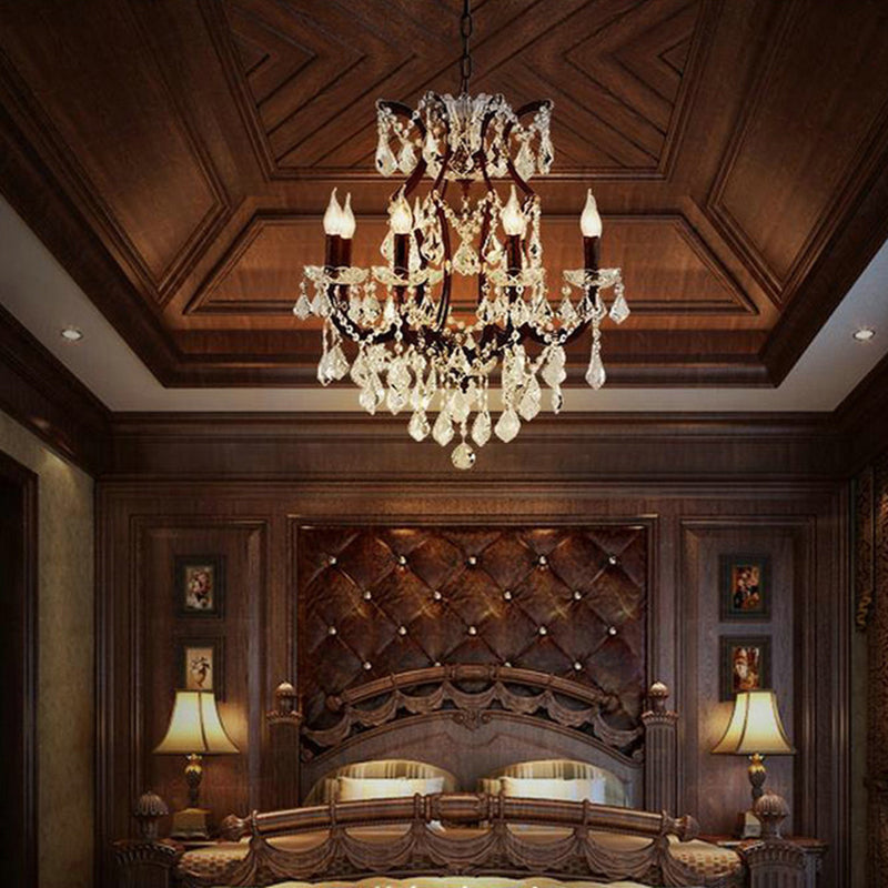 Chandelier de bougie vintage Pendentif Light Crystal Draping plafond Hang Light in Rust