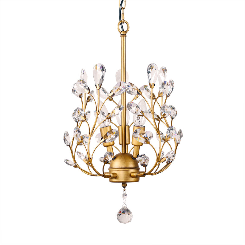 3-Bulb Branch Shaped Hanging Lamp Rural Beveled Crystal Ceiling Chandelier for Foyer