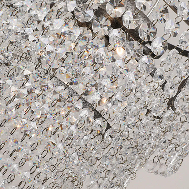 Chrome Tiered Round Chandelier Pendant Rustic Crystal Strand Living Room Hanging Light