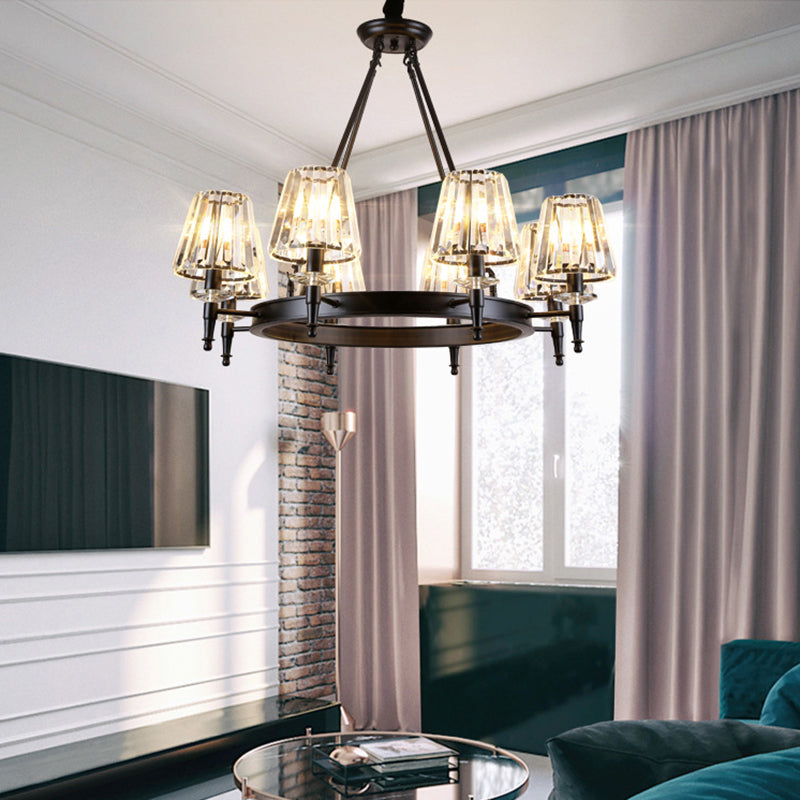 Conical Bedroom Chandelier Classic Crystal Block Black Suspended Lighting Fixture