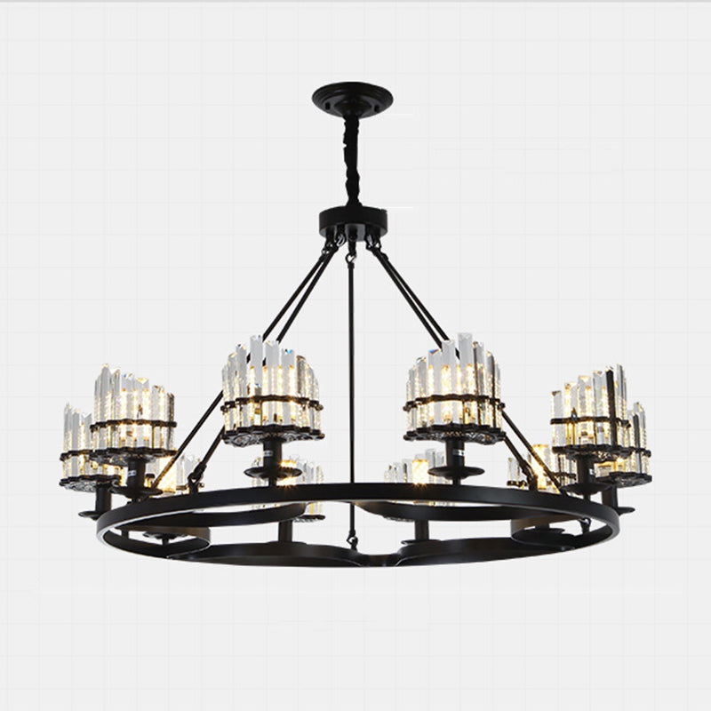 Kreisförmige Kristallstangen Kronleuchter Vintage Wohnzimmer Hanging Anhängerlampe in Schwarz