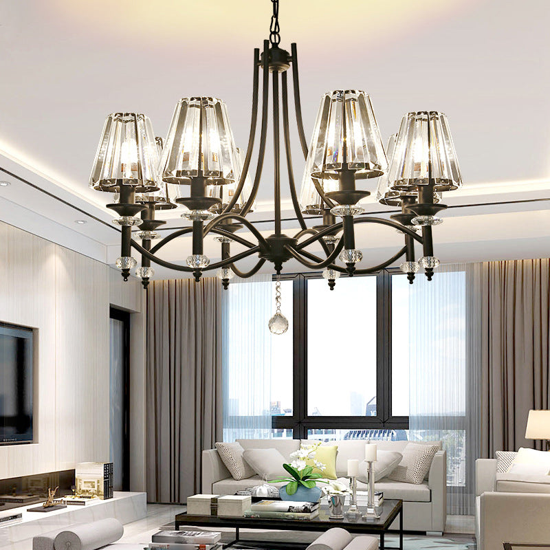 Conical Hanging Lamp Rustic Black Faceted Clear Crystal Prism Chandelier for Bedroom